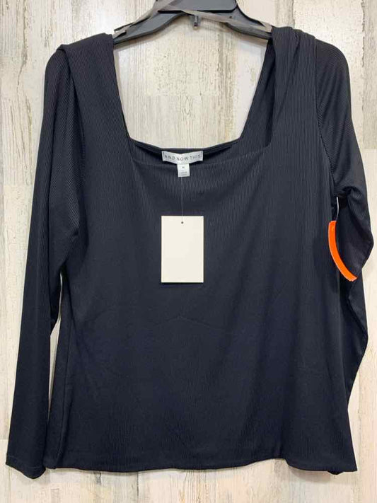 NWT AND NOW THIS Tops Size 1X Black SQUARE COLLAR Blouse/LONG SLEEVE