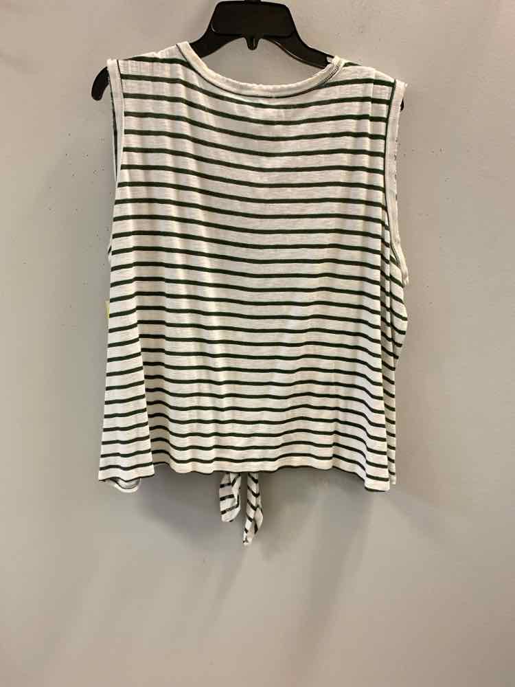 Size 1X SHE & SKY WHITE/GREEN SLEEVELESS Stripe