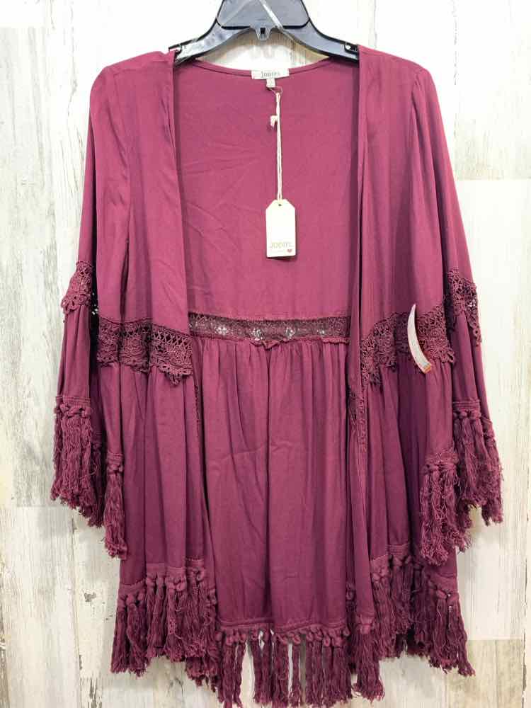 NWT JODIFL Tops Size S Burgundy OPEN Blouse/BELL FRINGE END SLEEVES