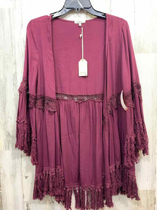 NWT JODIFL Tops Size S Burgundy OPEN Blouse/BELL FRINGE END SLEEVES