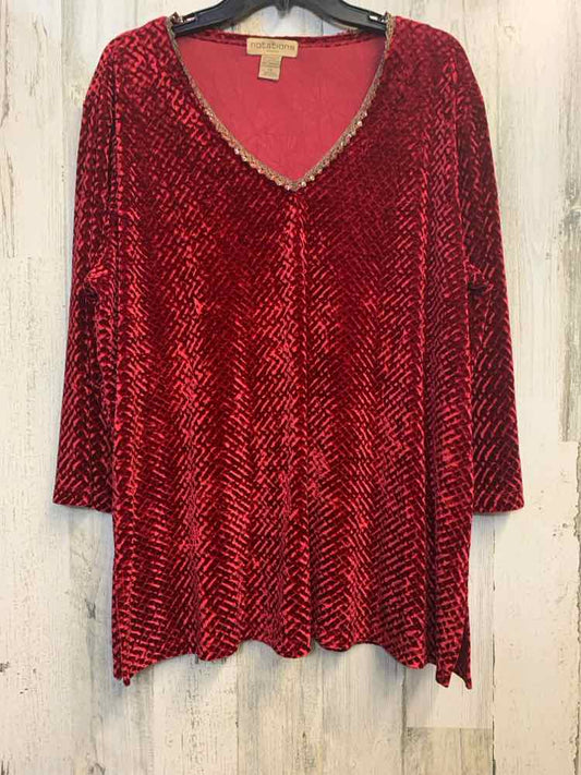NOTATIONS PLUS SIZES Size 2X Red Velour LONG SLEEVES TOP