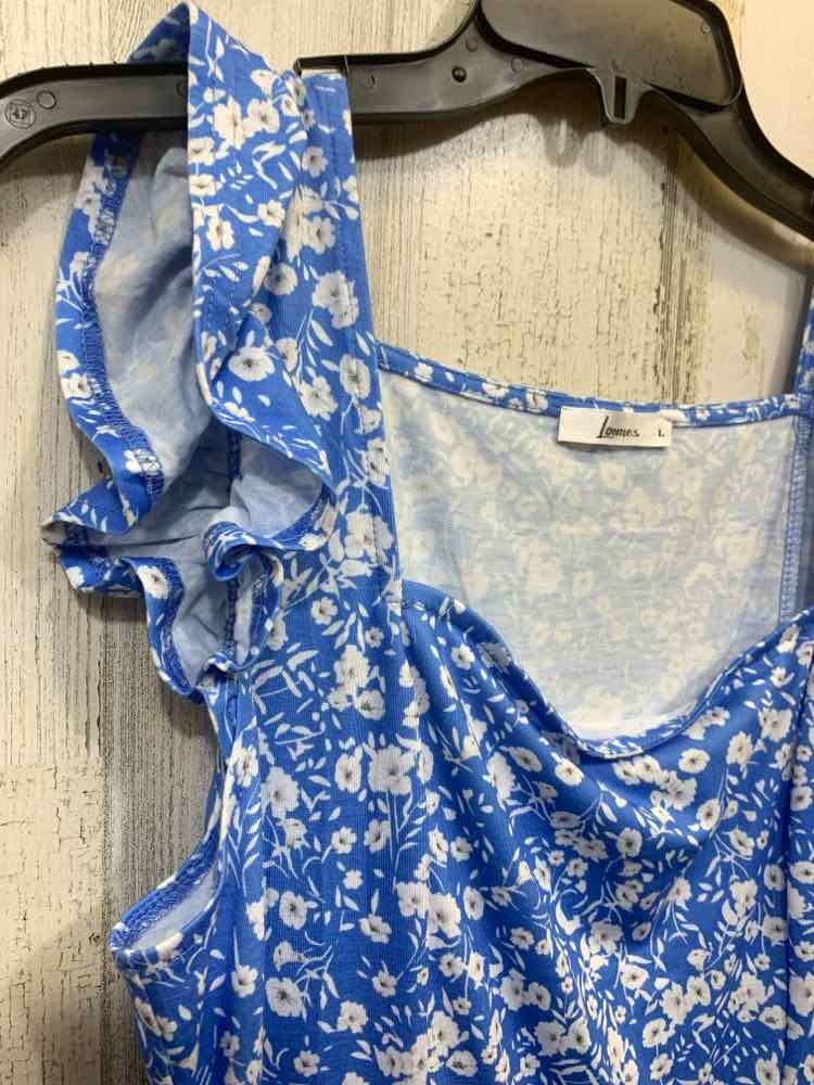 PRE-OWNED LOENES Dresses and Skirts Size L BLUE/WHITE Floral SUNDRESS Dress/BLUE