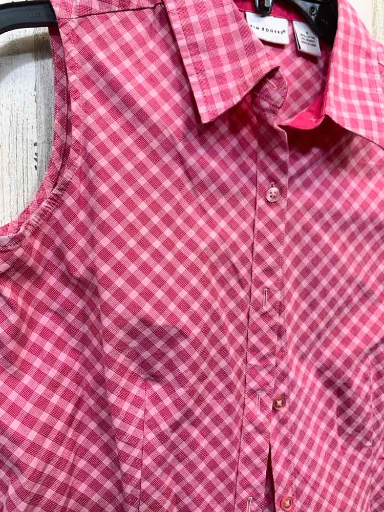 PRE-OWNED KIM ROGERS Size S SHADES OF PINK Checkered SLEEVELESS BUTTON UP Shirt
