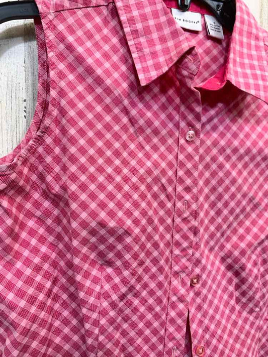PRE-OWNED KIM ROGERS Size S SHADES OF PINK Checkered SLEEVELESS BUTTON UP Shirt