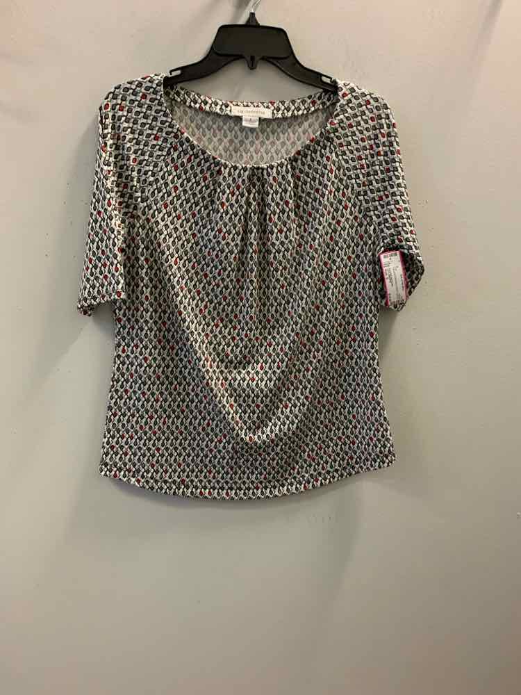 LIZ CLAIBORNE Tops Size S WHT/GRY/RED SHORT SLEEVES TOP