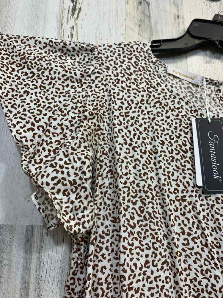NWT FANTASLOOK Dresses and Skirts Size L CREAM/BROWN CHEETAH TIERED Dress/CHEETA
