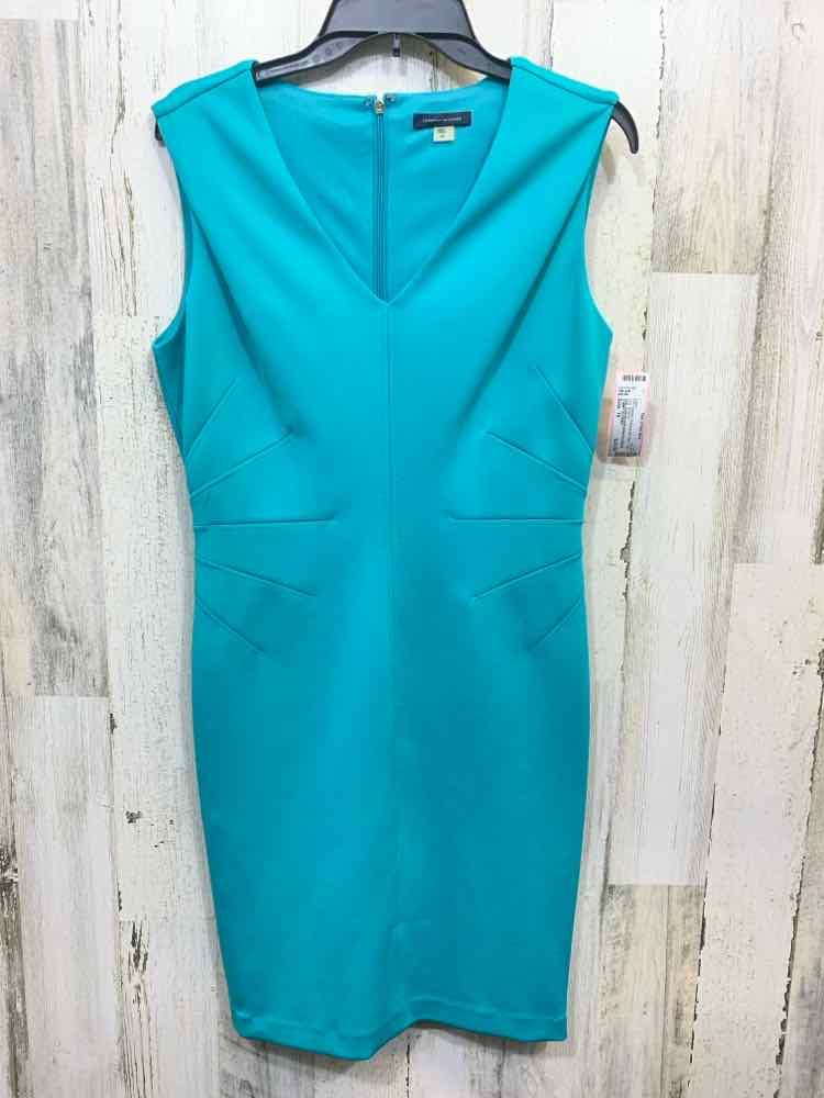 PRE-OWNED TOMMY HILFIGER Dresses and Skirts Size 10 Teal Solid SHEATH Dress/TEAL
