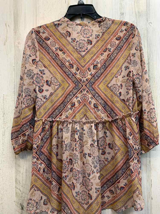 KNOX ROSE Tops Size XS ROSE/RED/BLU/YEL SHEER FLORAL/PATCHWORK 3/4 LENGTH TOP