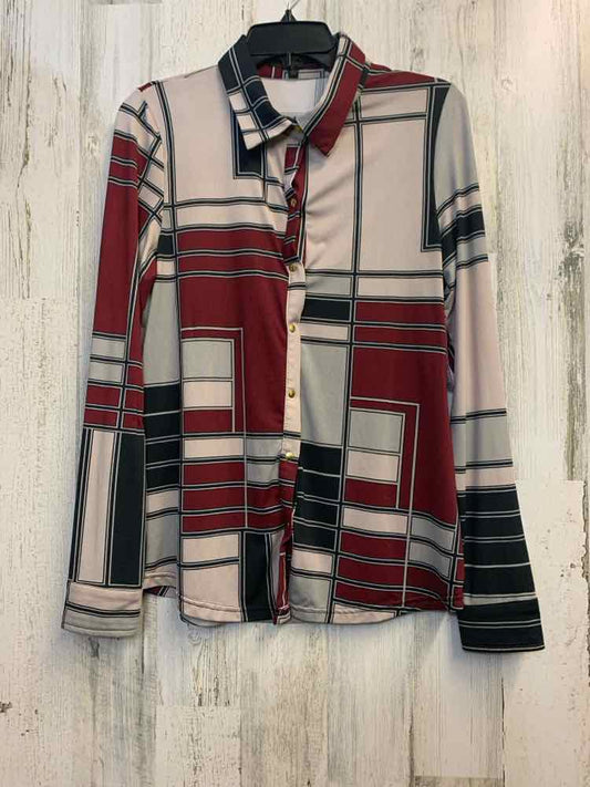 MAXSPORT Tops Size L WINE/TAN/BLK SQUARE LONG SLEEVES Shirt
