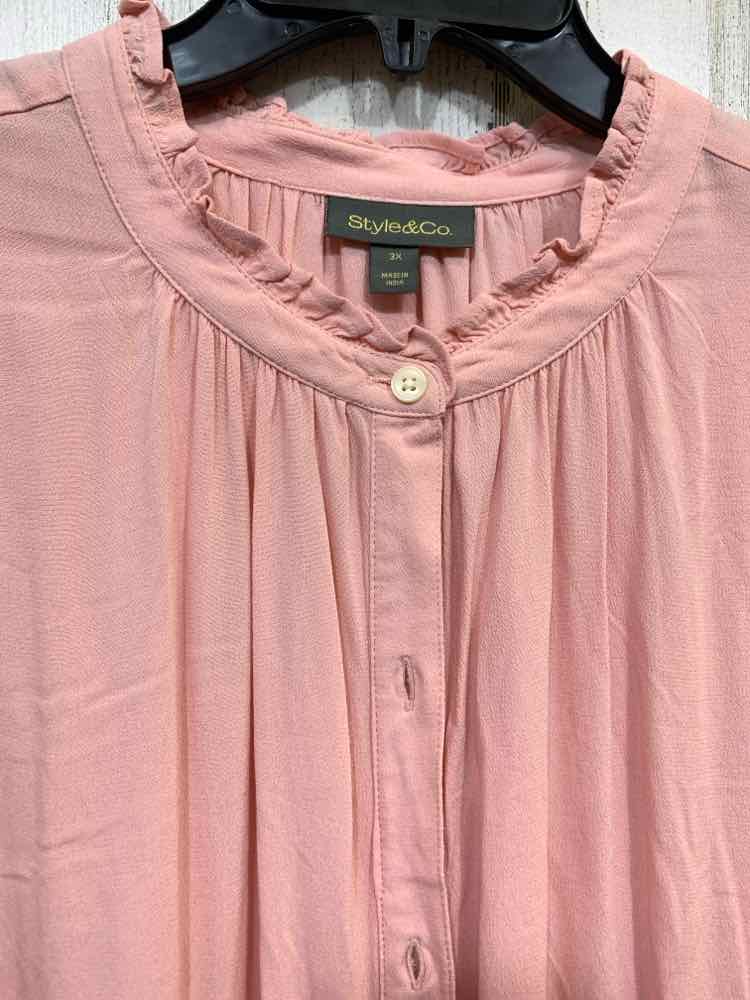 NWT STYLE & CO Tops Size 3X ROSE Solid LONG SLEEVE Blouse/RUFFLE DETAIL ON NECK