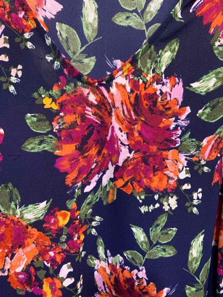 PRE-OWNED CATO Tops Size L NAVY/FUSH/ORANGE/GRN/YLLW Floral Blouse/FLORAL BLOUSE