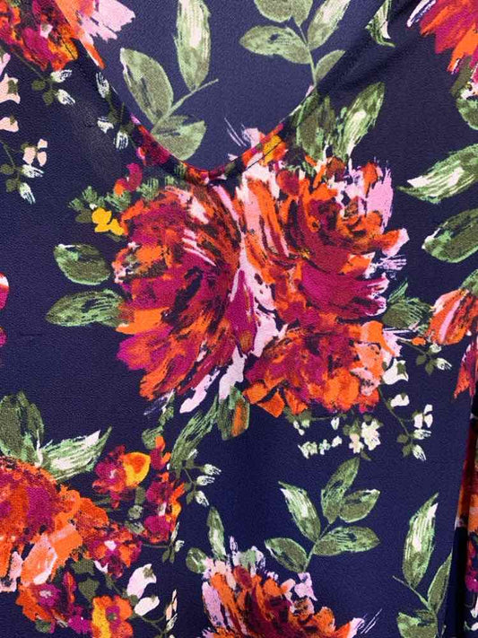 PRE-OWNED CATO Tops Size L NAVY/FUSH/ORANGE/GRN/YLLW Floral Blouse/FLORAL BLOUSE