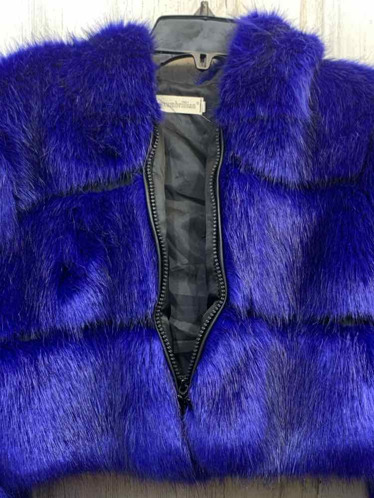 PRE-OWNED LUXUMBRILLIAN JACKETS / COATS Size M Royal Blue Solid FAUX FUR Jacket/