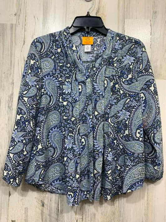 PRE-OWNED RUBY RD Tops Size PS BLUE/WHT/GREEN Paisley BUTTON DOWN Blouse