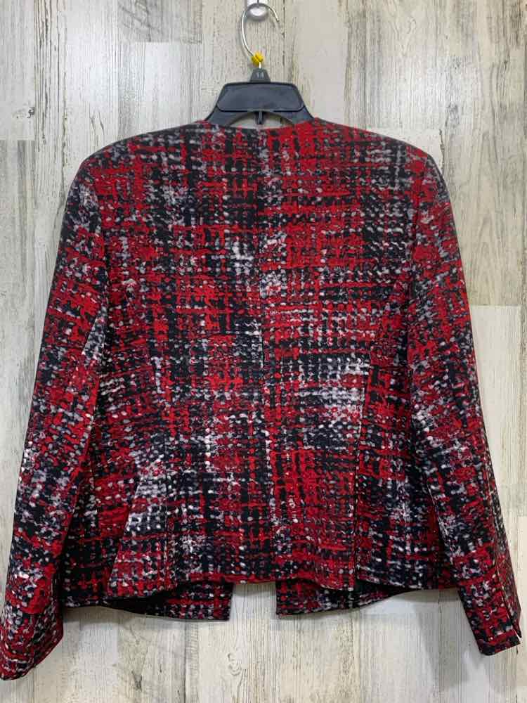 PRE-OWNED KASPER JACKETS / COATS Size 10P RED/BLACK/GRAY DIGITAL SQUARES Jacket