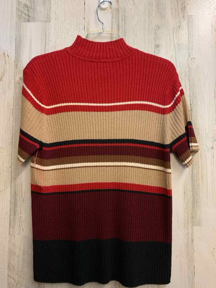 PRE-OWNED EMMA JAMES Tops Size XL RED/BEG/WINE Stripe SHORT SLEEVES Sweater