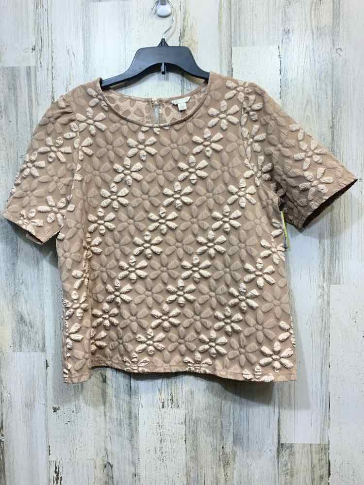 PRE-OWNED CATO Tops Size L Tan Floral SHORT SLEEVES Blouse/TAN FLORAL SHORT SLEE