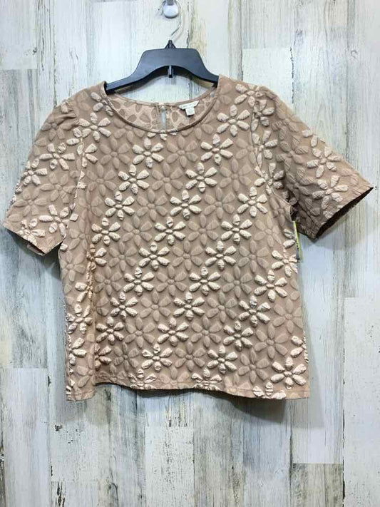 PRE-OWNED CATO Tops Size L Tan Floral SHORT SLEEVES Blouse/TAN FLORAL SHORT SLEE