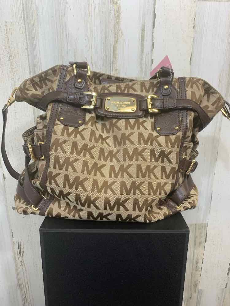 PRE-OWNED MICHAEL KORS LGT BRWN/DRK BRWN Handbag/LIGHT BROWN/DARK BROWN MONO GRA