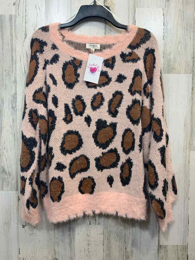 PRE-OWNED UMGEE Tops Size M PINK/BROWN/BLACK CHEETAH SWEATER Sweater/CHEETAH PRI