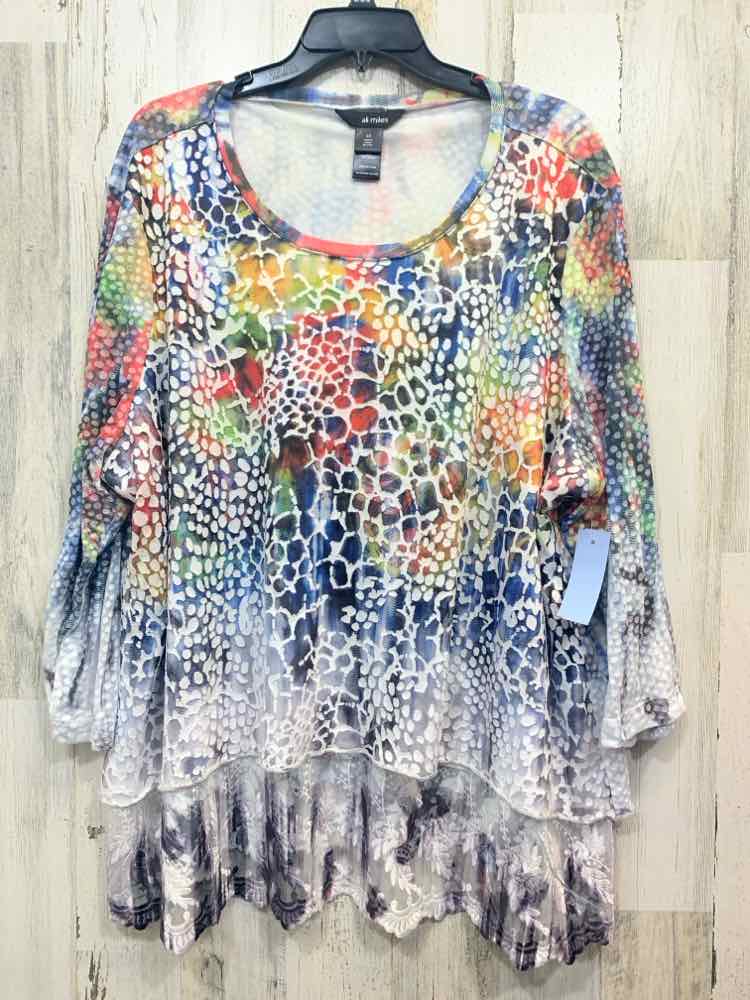 PRE-OWNED ALI MILES PLUS SIZES Size 3X Multi-Color ABSTRACT HIGH-LOW Shirt/HIGH-