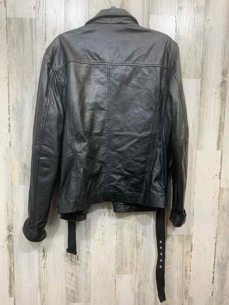 NASTY GAL/POLYESTER LINED LEATHER ZIP JACKET W/ STRAPS