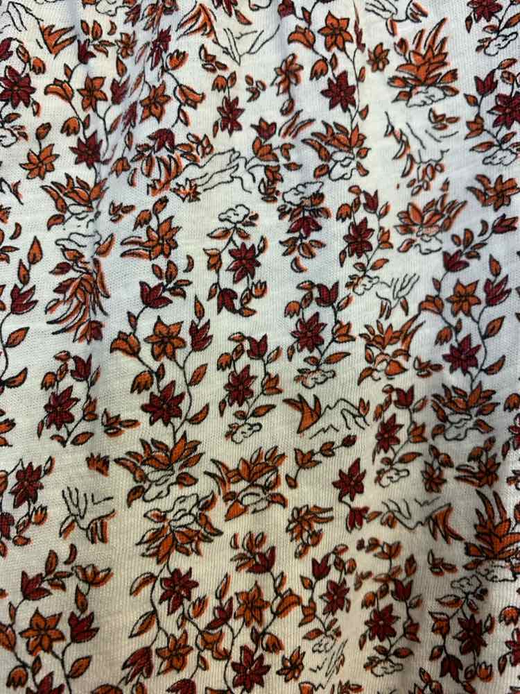 PRE-OWNED LUCKY BRAND Tops Size XS WHITE/BROWN/BURGANDY SMALL FLOWER(S) TOP