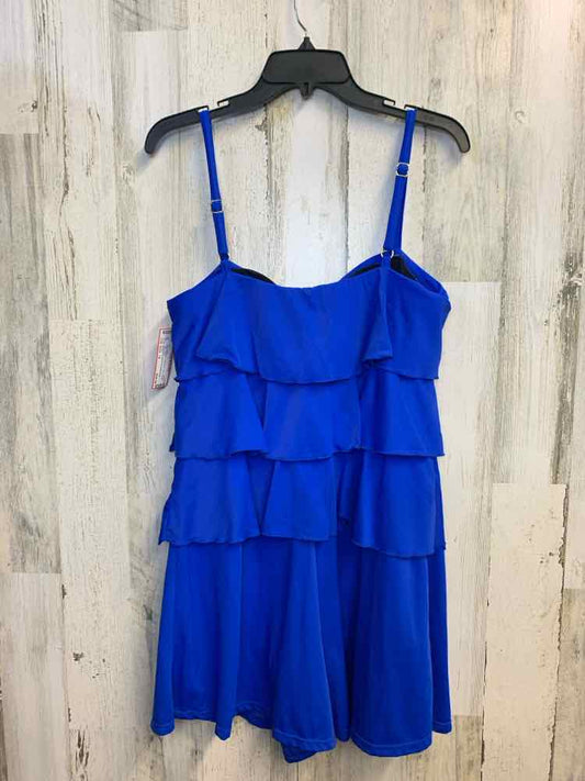 PRE-OWNED FIT 4U Swimwear Size 14 Blue Eyelet ONE PIECE Swimsuit/ONE PIECE SHORT
