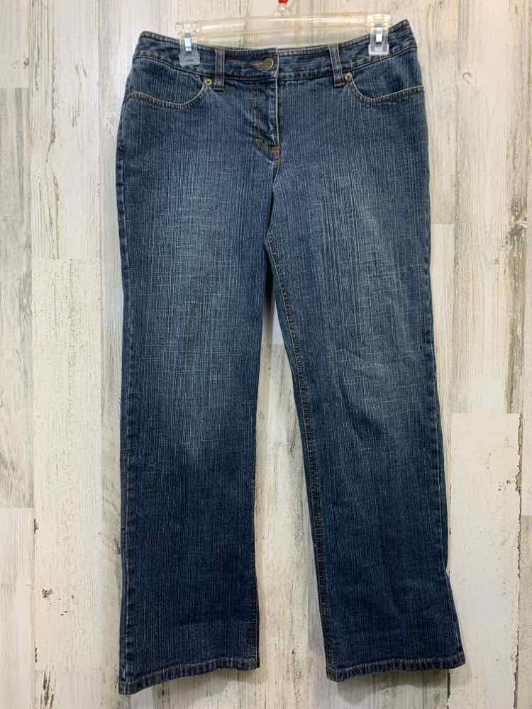 Size 8P LOFT BOTTOMS DARK BLUE Denim STRAIGHT Jeans