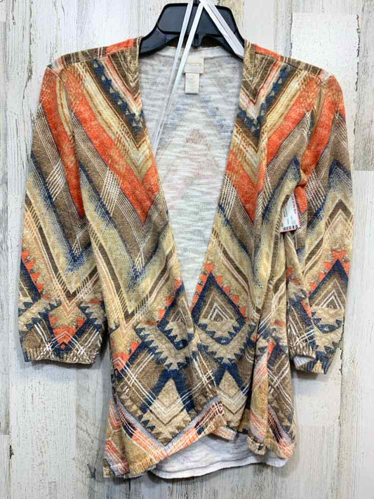 PRE-OWNED CATO Tops Size 2 BIEGE/ORANGE/BROWN/NAVY TRIBAL CARDIGAN Cardigan/TRIB