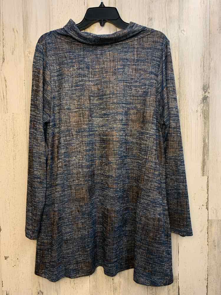 ERIN LONDON Tops Size L BLU/BRN CROSSTHATCH TUNIC TOP