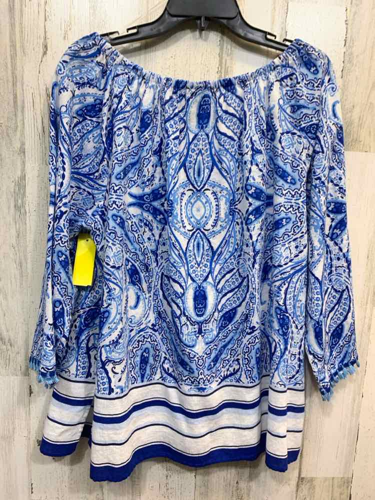 PRE-OWNED RAFAELLA PLUS SIZES Size 1X WHITE/BLUE Paisley FLOWY Blouse/WHITE/BLUE