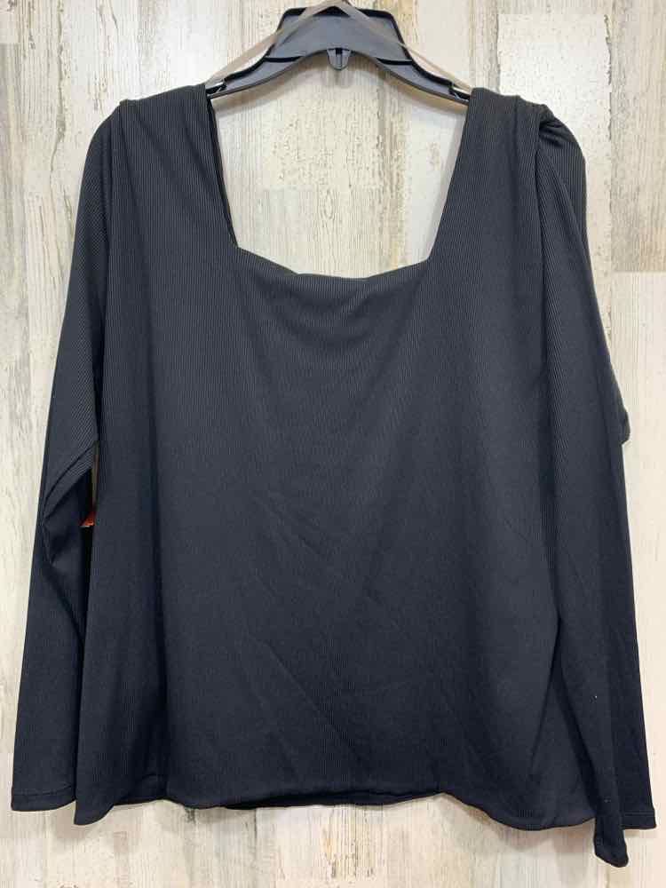 NWT AND NOW THIS Tops Size 3X Black SQUARE COLLAR Blouse/LONG SLEEVE
