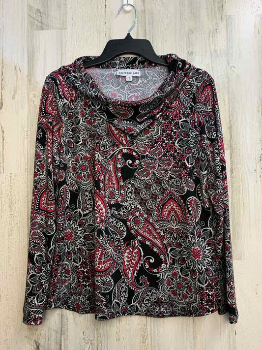 SOUTHERN LADY Tops Size S BLK/WHT/RED Paisley LONGSLEEVE TOP