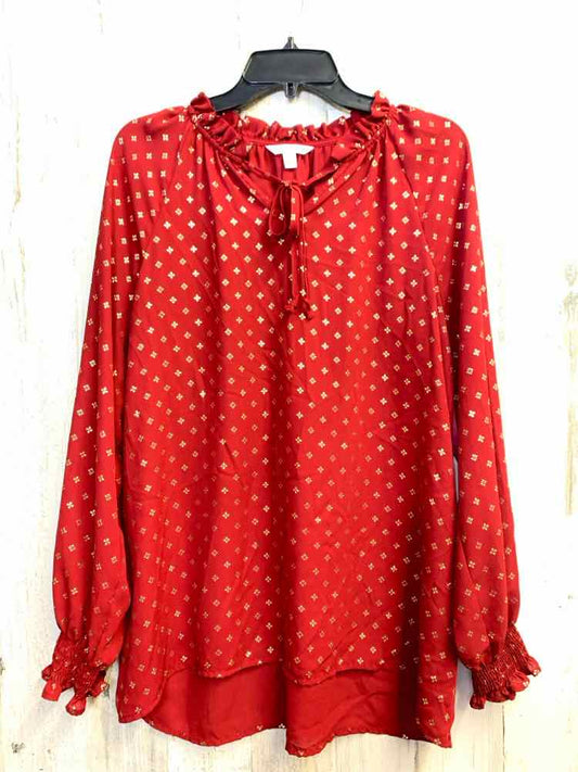 PRE-OWNED TIME & TRU Tops Size L BURGANDY Floral LONG SLEEVES TOP/FLOWY SHEER BU
