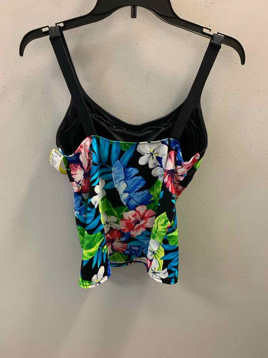 CARIBBEAN JOE Swimwear Size 12 BLK/PNK/AQUA/BLU/WHT/GRN Floral Swimsuit