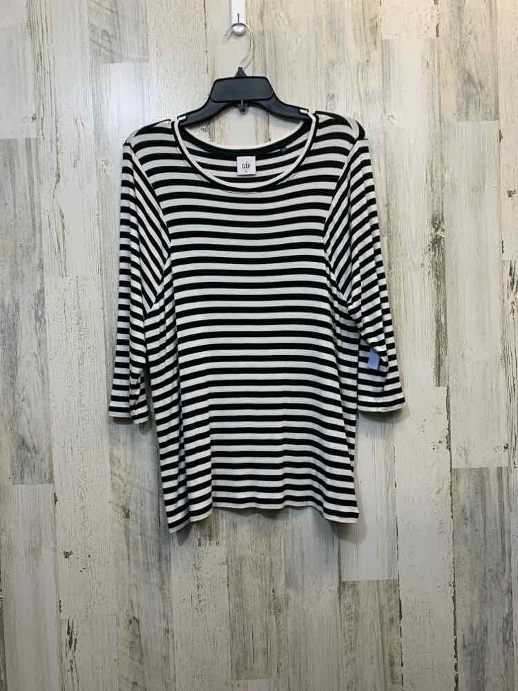 PRE-OWNED CABI Tops Size M BLACK/WHITE STRIPES 3/4 SLEEVE TOP/BLACK/WHITE STRIPE