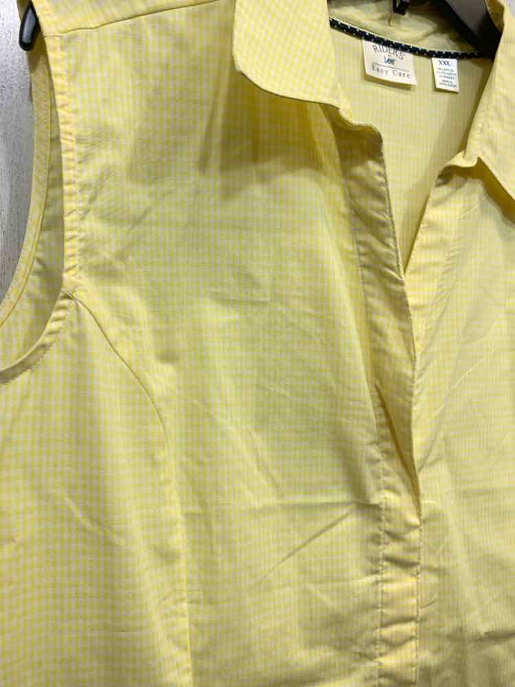 PRE-OWNED LEE Tops Size XXL yellow/wht Checkered SLEEVELESS Shirt/YELLOW/WHITE C