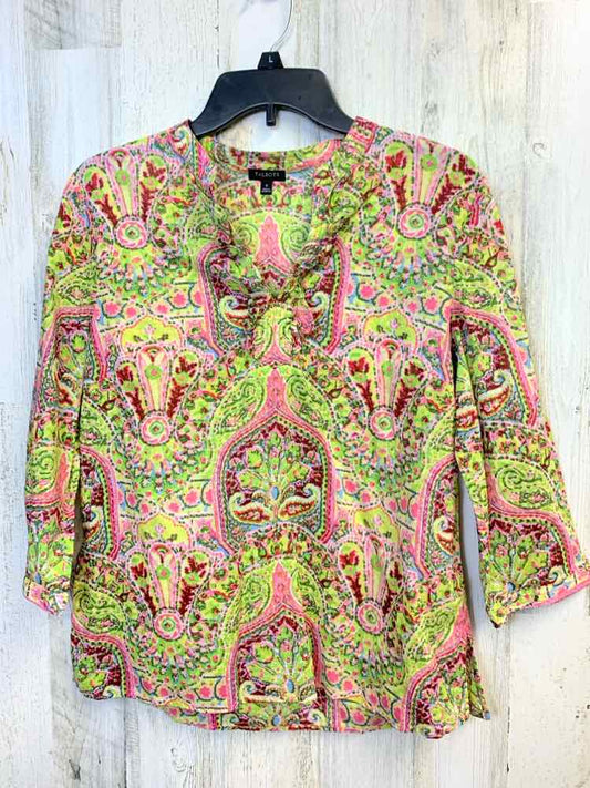 PRE-OWNED TALBOTS Tops Size S GRN/PNK/BLU BOHO LONG SLEEVES TOP