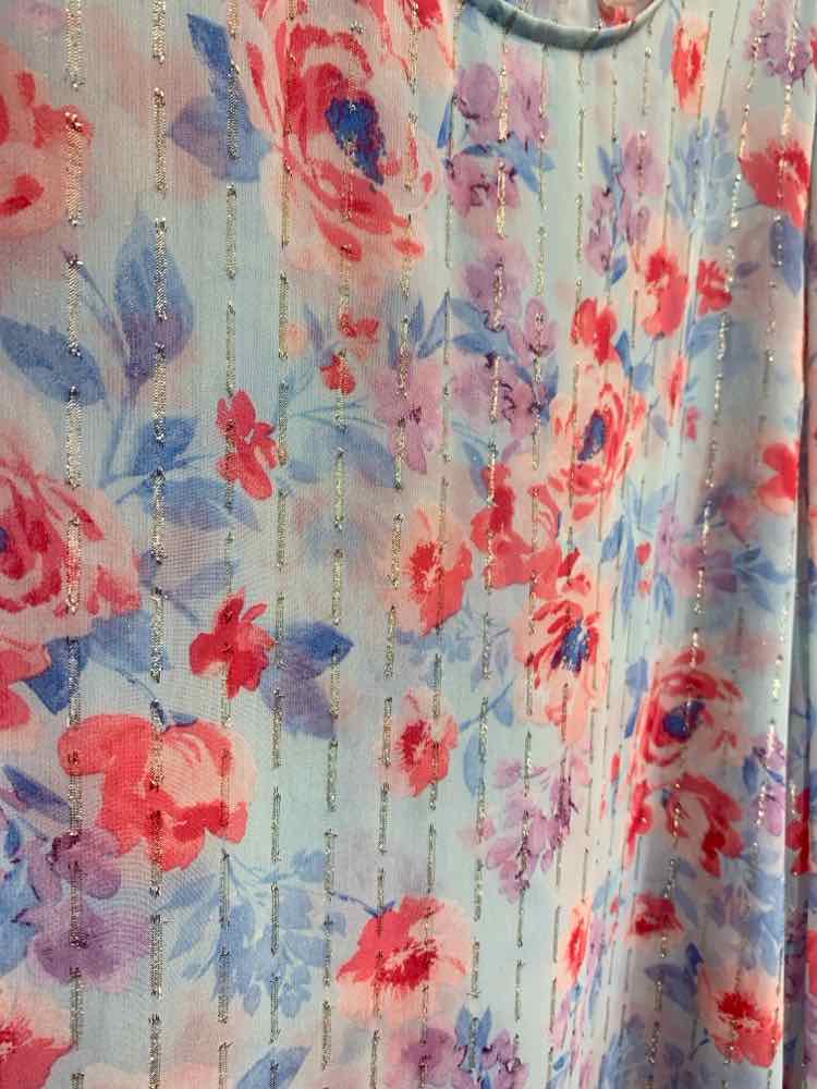 PRE-OWNED ANNE KLEIN Tops Size XL BLUE/PINK/LVDR/SILVER Floral Blouse/FLORAL LON
