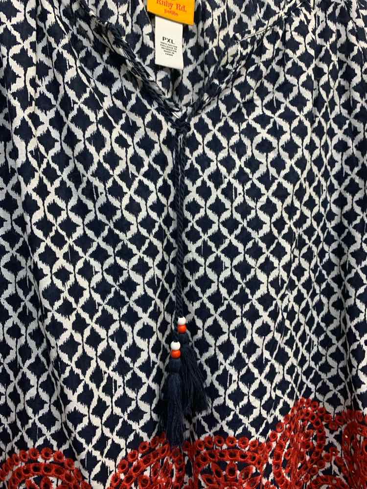 PRE-OWNED RUBY RD Tops Size PXL NAVY/WHITE/RED DIAMONDS TUNIC TOP/NAVY/WHIT/RED