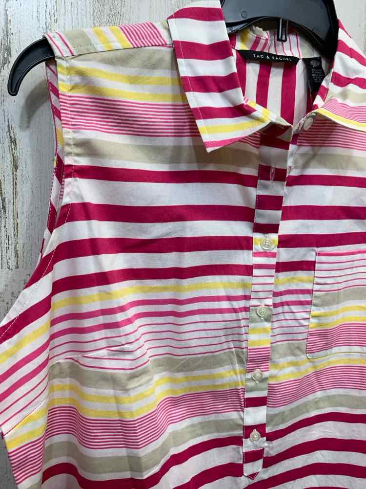 NWT ZAC&RACHEL Tops Size XL WHITE/YELLOW/PINK STRIPES SLEEVELESS Shirt/STRIPE SL