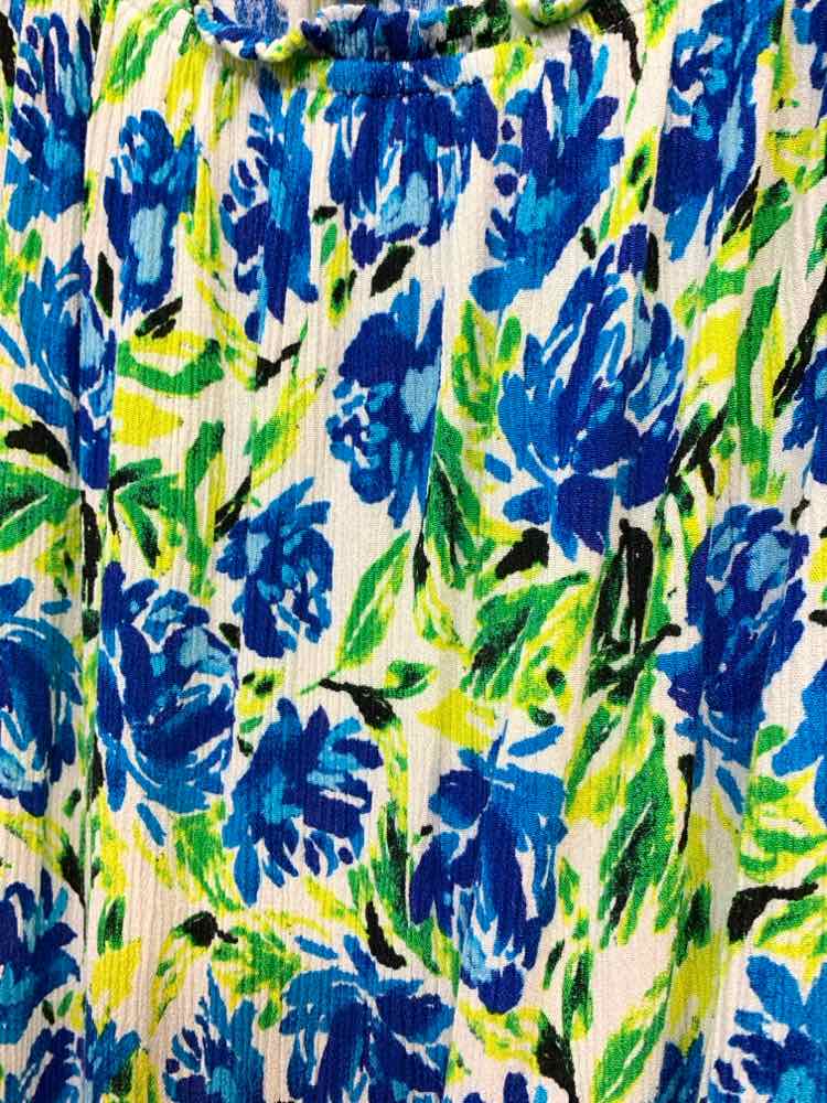 PRE-OWNED I.N. STUDIO PLUS SIZES Size 2X WHT/BLU/GRN Floral 3/4 SLEEVE Blouse