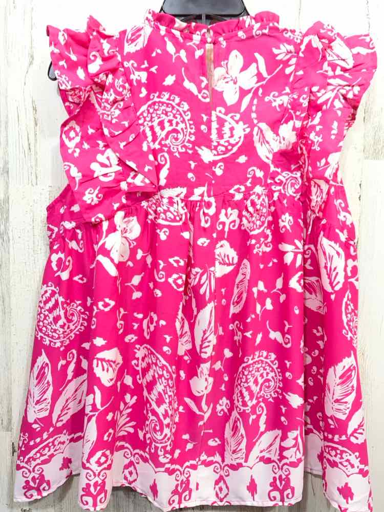 NWT UMGEE Tops Size L WHT/PINK Floral FLUTTER SLEEVE /BABYDOLL/EMPIRE WAIST