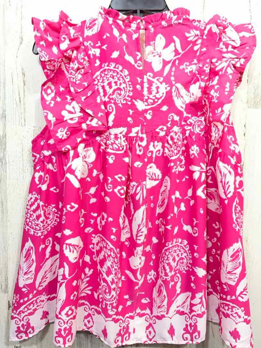 NWT UMGEE Tops Size L WHT/PINK Floral FLUTTER SLEEVE /BABYDOLL/EMPIRE WAIST