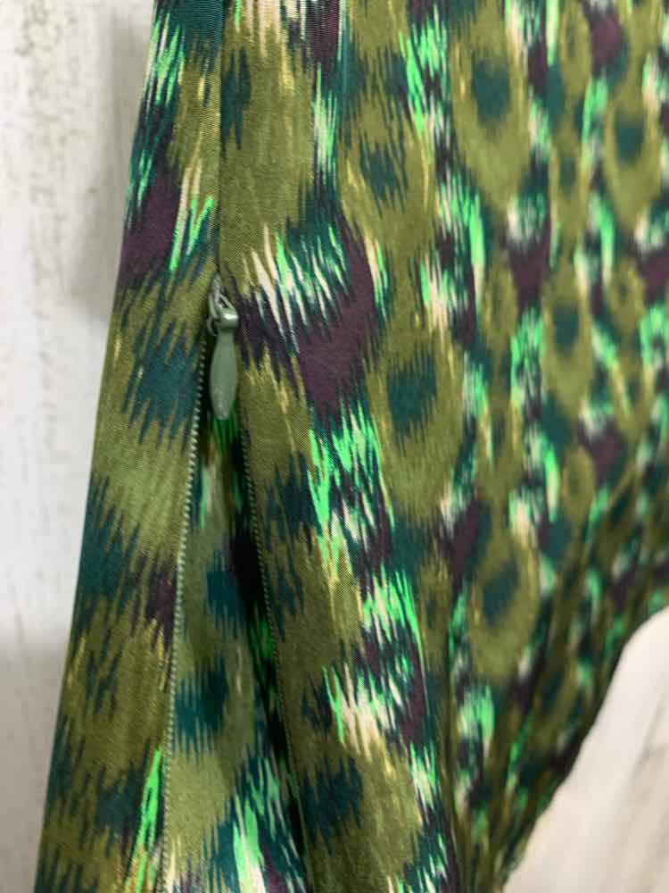 PRE-OWNED DEREK LAM Tops Size S OLIVE/PRPLE/GREEN/LIME ABSTRACT TOP/SHORT SLEEVE