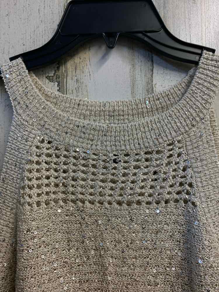 NWT INC Tops Size L Cream SLEEVELESS TOP/SEQUINED CROCHET TOP