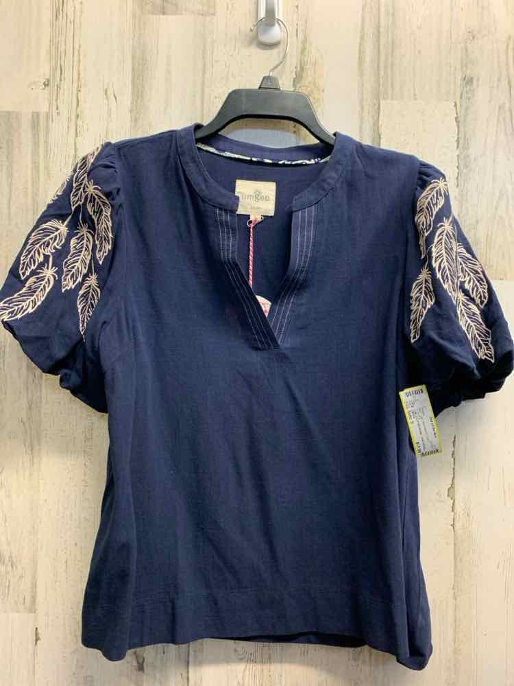 NWT UMGEE Tops Size S NAVY/WHITE PUFF SLEEVES Blouse