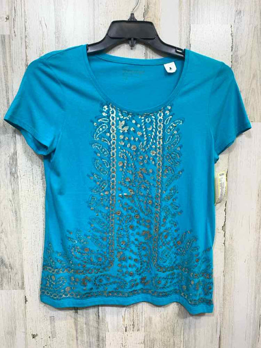 PRE-OWNED ZENERGY BY CHICO'S/SEQUIN/METALLIC EMBELLISHED PAISLEY PRINT TEE