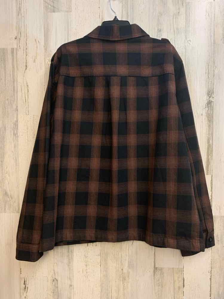 NWT HOUSTON WHITE PLUS SIZES Size XL Brown Plaid LONG SLEEVES Jacket/COLLARED